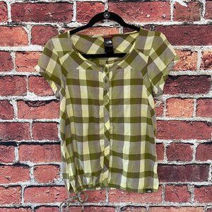 The North Face Women's Soft Shirt Blouse Full Button Down Size M Checkered Green